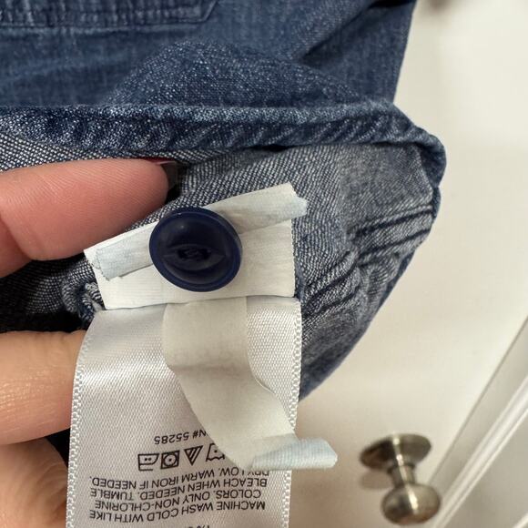 Express Mens Double Pocket Denim Short Sleeve Button Up Shirt Blue Jean Large - Picture 6 of 8